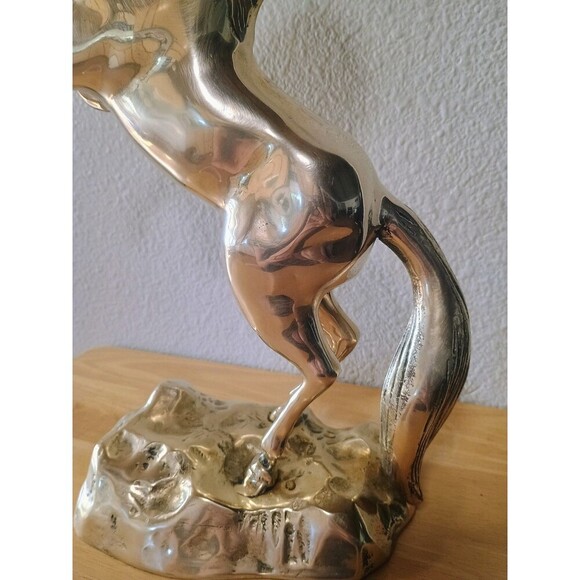 Mid- Century Vintage 15'' Tall Solid Brass Rearing Horse Sculpture Statue - Picture 3 of 13